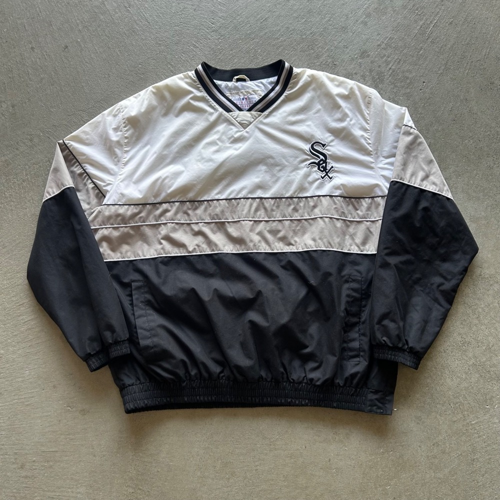 Vintage Chicago White Sox Windbreaker Jacket Size XXL White Black MLB Pullover